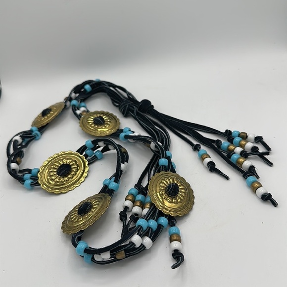Concho belt | gold, black, blue, white | beaded